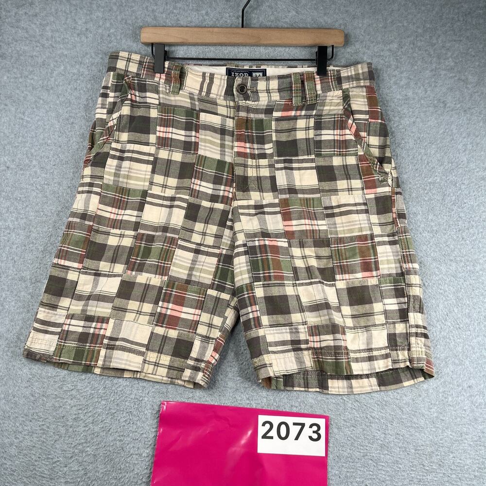 IZOD Colorful Plaid Patchwork Shorts Mens 34 Casual Button Pocket